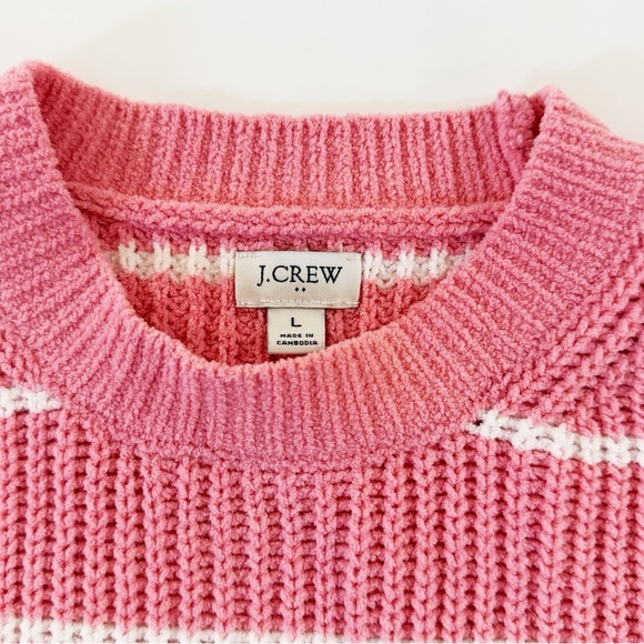 J.Crew Sweater Womens Large Pink White Chenille Striped Crewneck - Picture 7 of 8